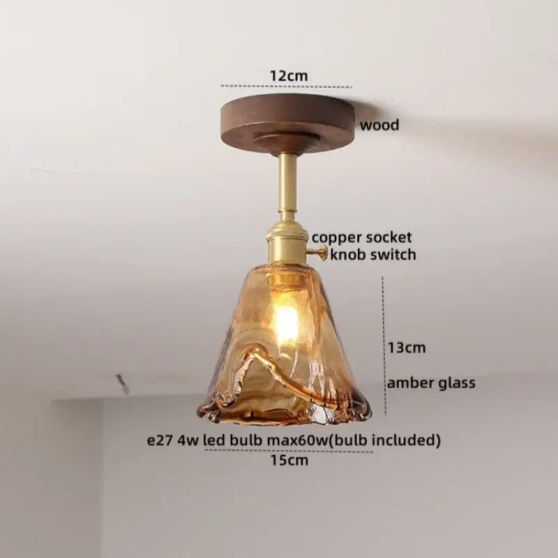 Modern amber glass led ceiling light kids room wood canopy