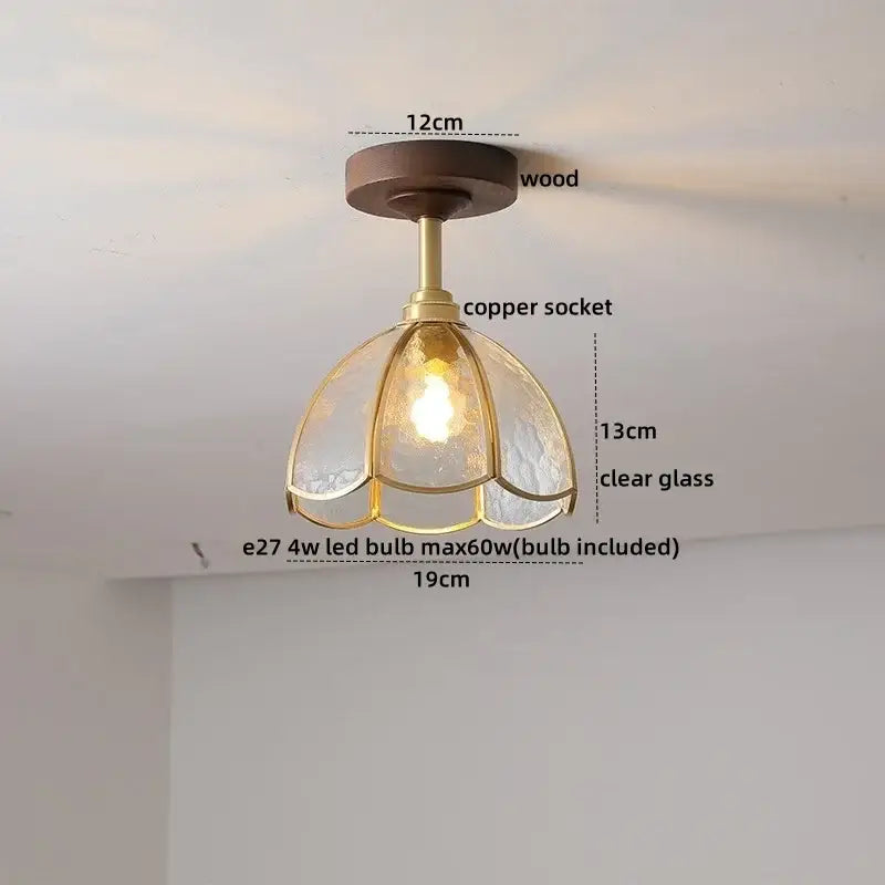 Modern amber glass led ceiling light kids room wood canopy