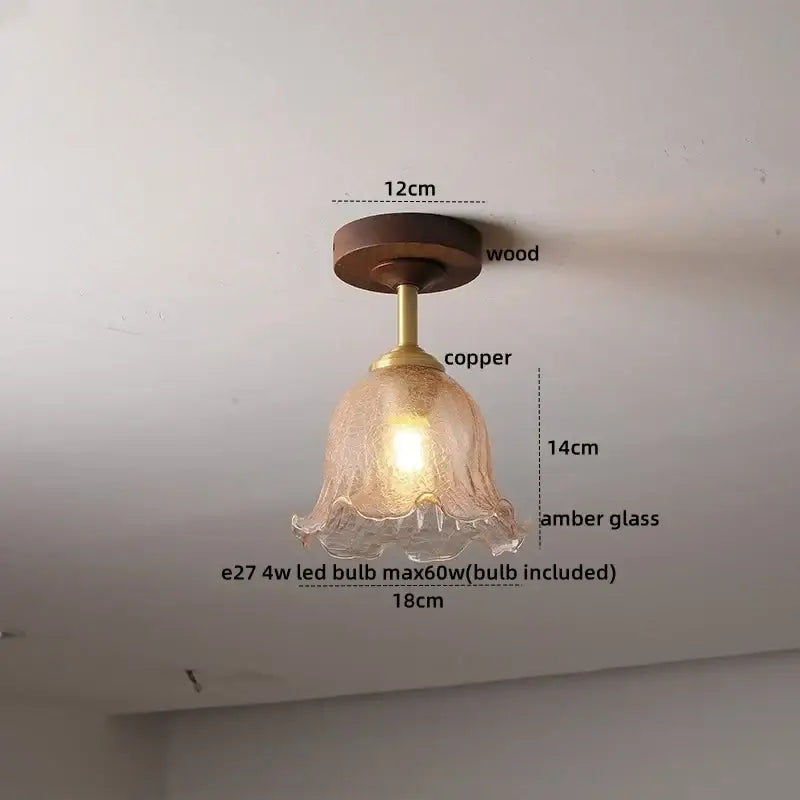 Modern amber glass led ceiling light kids room wood canopy