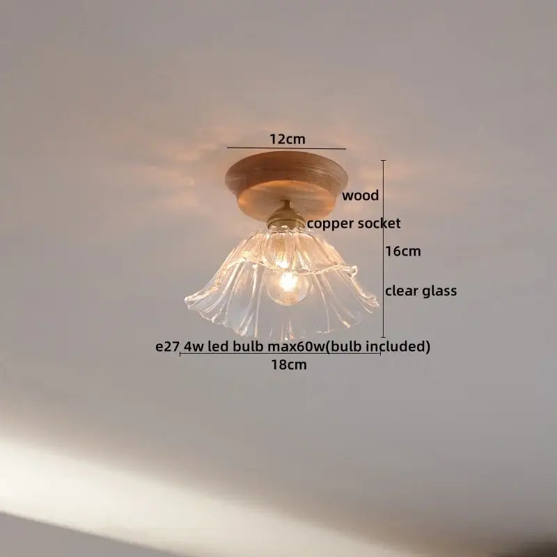 Modern amber glass led ceiling lights for dining room with wood mount