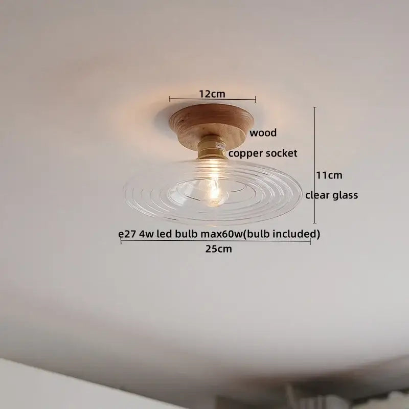Modern amber glass led ceiling lights for dining room with wood mount