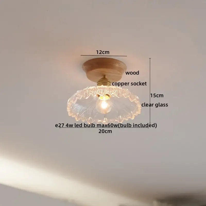 Modern amber glass led ceiling lights for dining room with wood mount