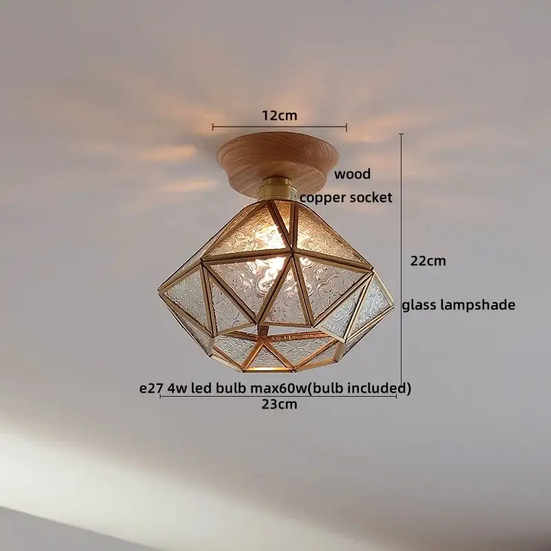 Modern amber glass led ceiling lights for dining room with wood mount