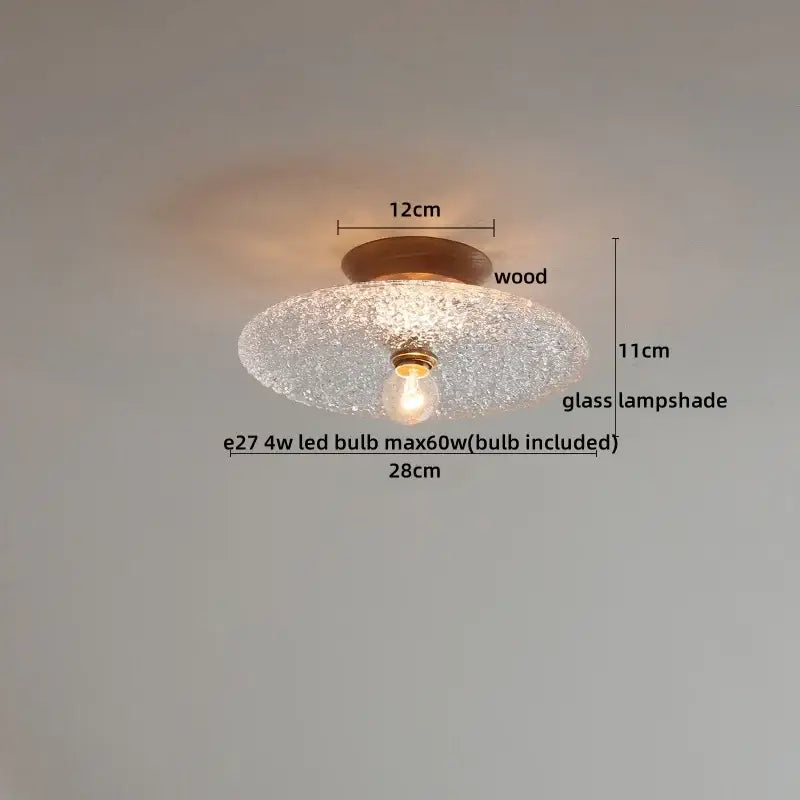 Modern amber glass led ceiling lights for dining room with wood mount
