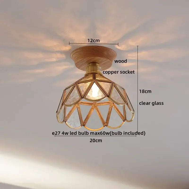 Modern amber glass led ceiling lights for dining room with wood mount