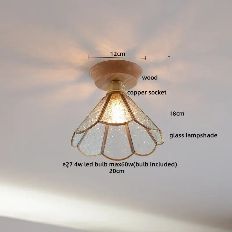 Modern amber glass led ceiling lights for dining room with wood mount