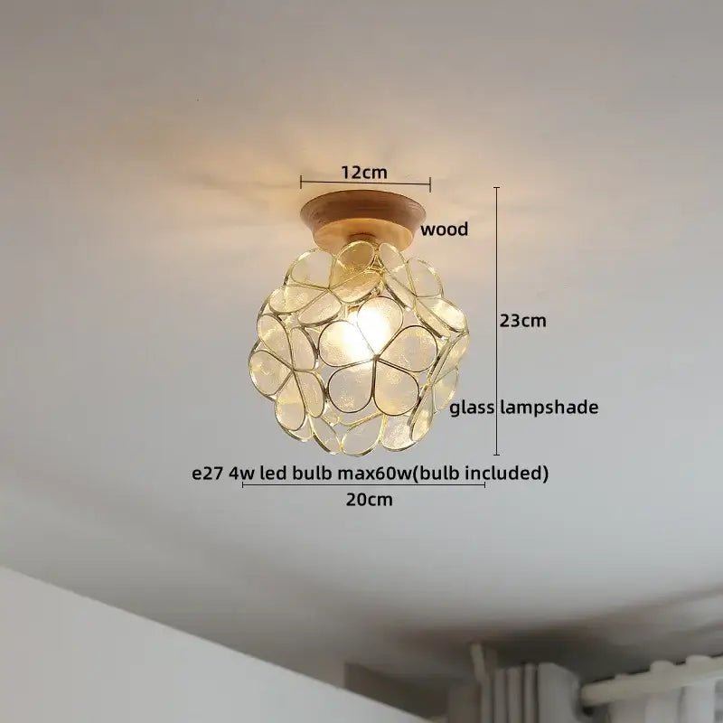 Modern amber glass led ceiling lights for dining room with wood mount