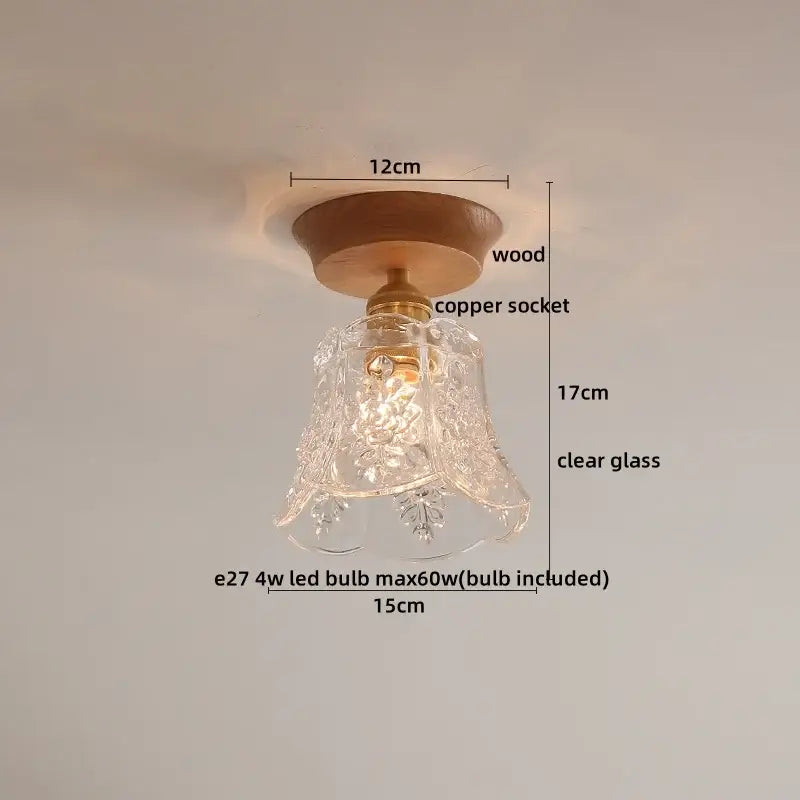 Modern amber glass led ceiling lights for dining room with wood mount