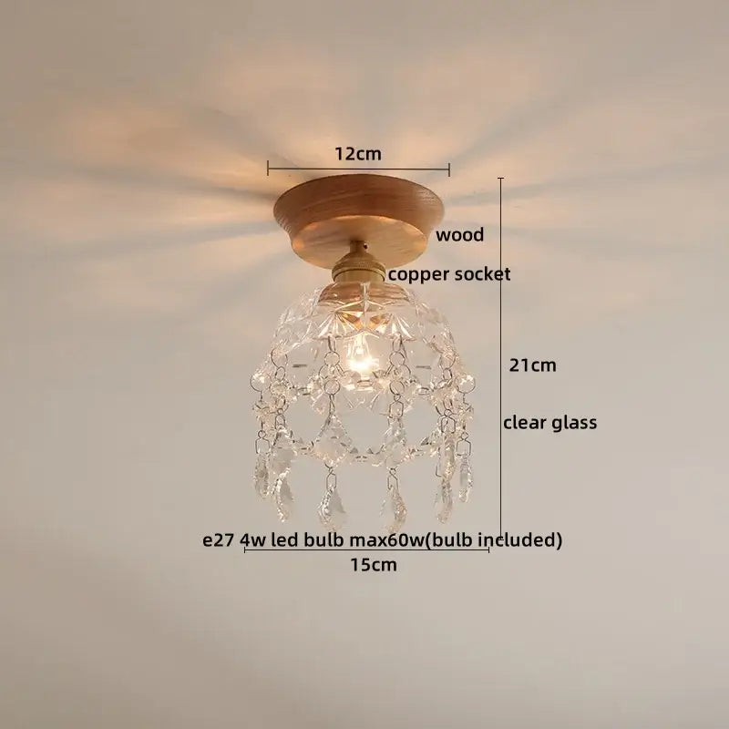 Modern amber glass led ceiling lights for dining room with wood mount