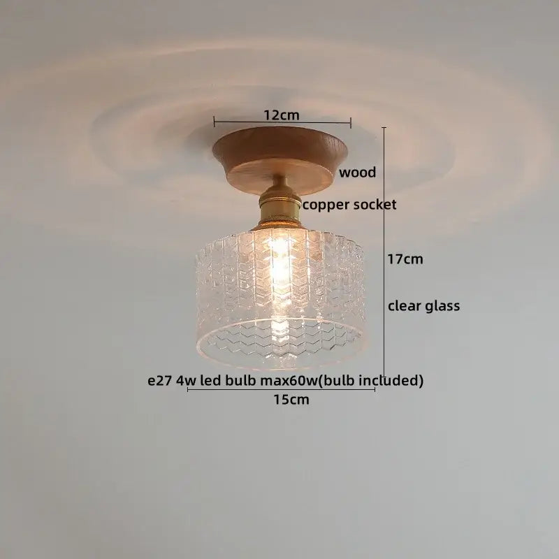 Modern amber glass led ceiling lights for dining room with wood mount