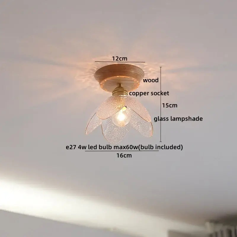 Modern amber glass led ceiling lights for dining room with wood mount