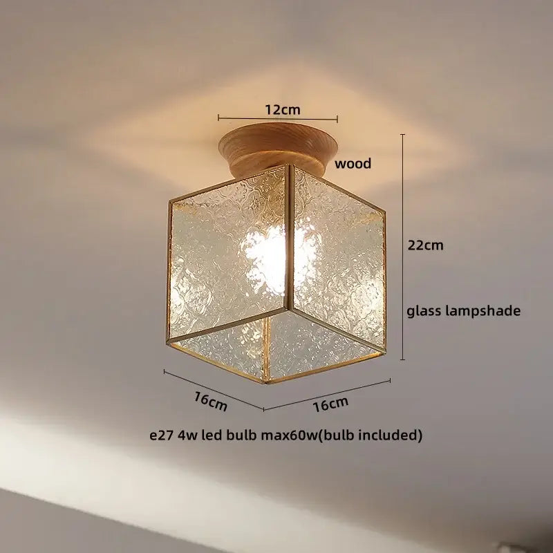 Modern amber glass led ceiling lights for dining room with wood mount