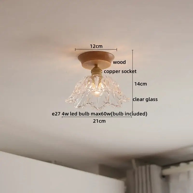 Modern amber glass led ceiling lights for dining room with wood mount