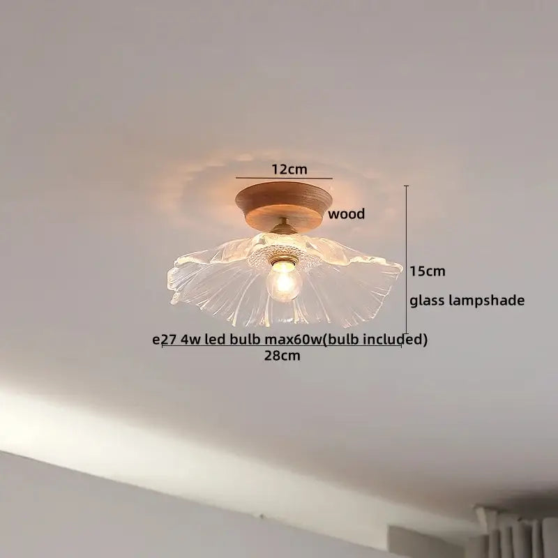 Modern amber glass led ceiling lights for dining room with wood mount