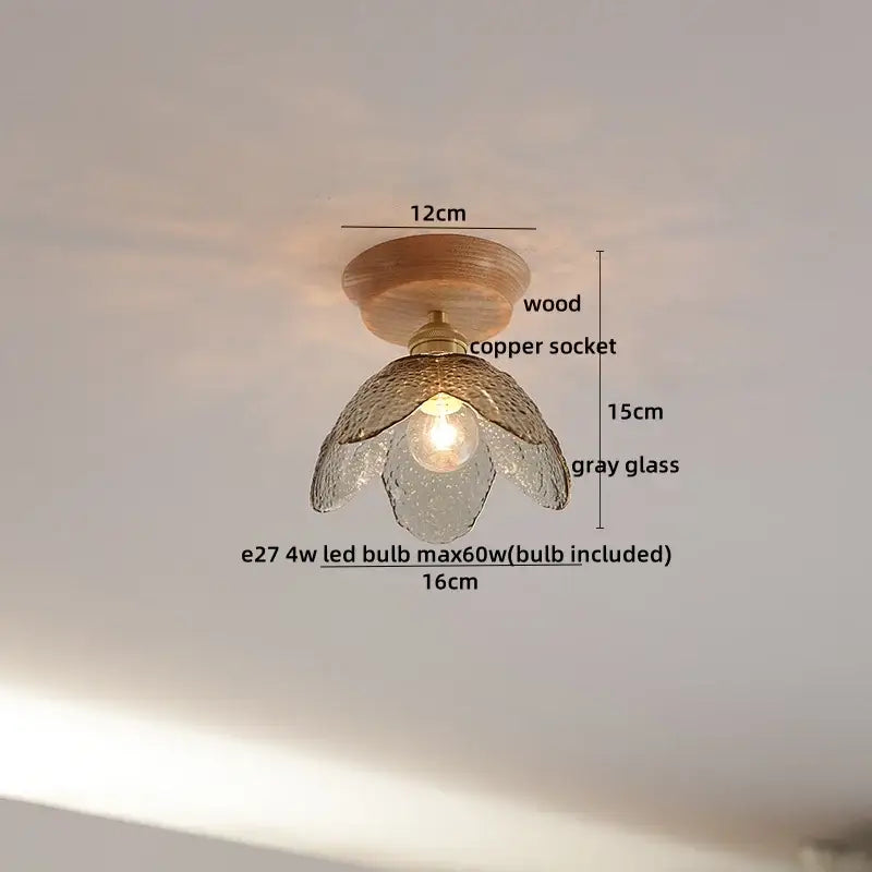 Modern amber glass led ceiling lights for dining room with wood mount