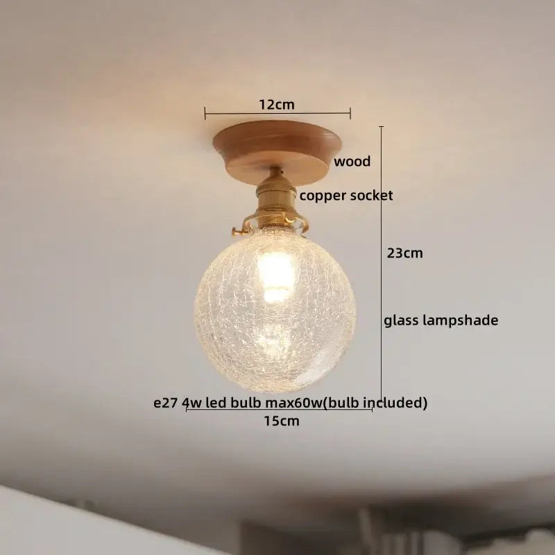 Modern amber glass led ceiling lights for dining room with wood mount