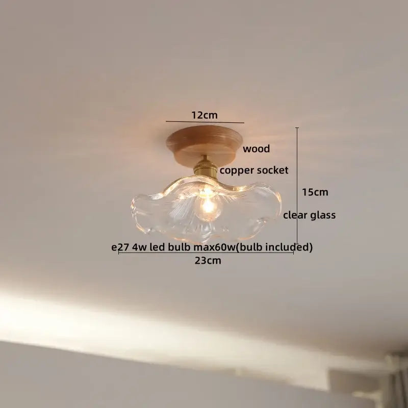 Modern amber glass led ceiling lights for dining room with wood mount