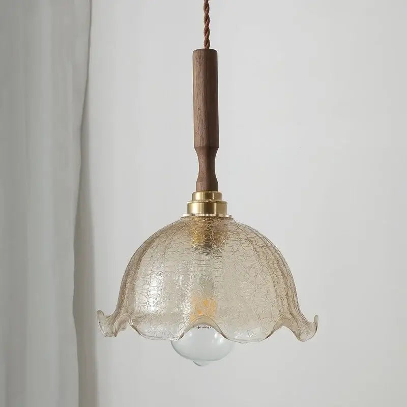 Amber glass led pendant light copper & walnut dining room