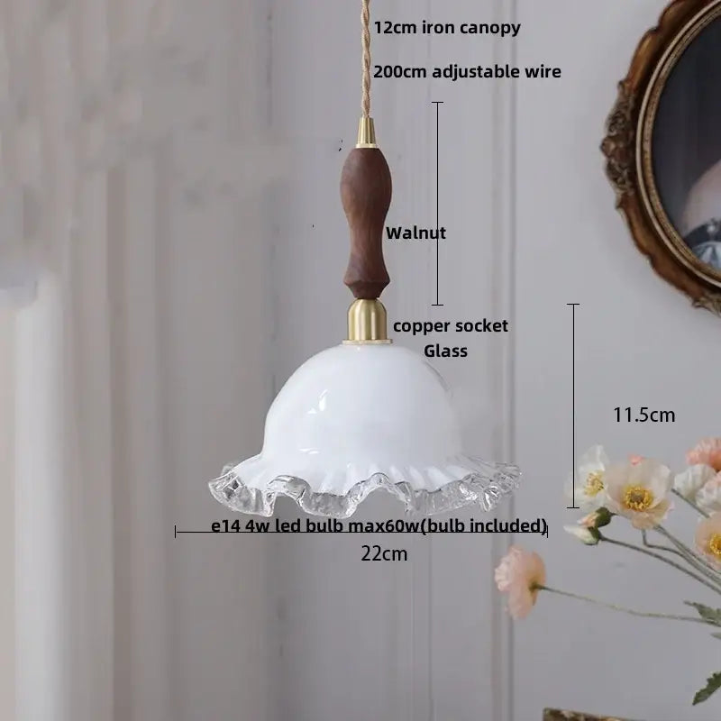 Walnut and amber glass led pendant lamp dining room hanging light