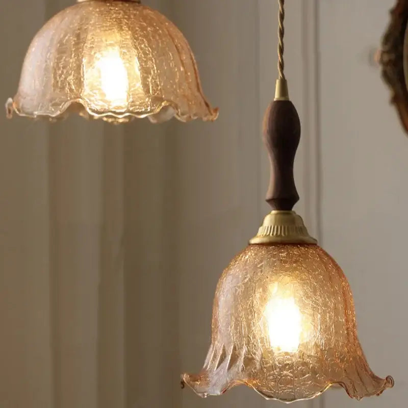 Walnut and amber glass led pendant lamp dining room hanging light