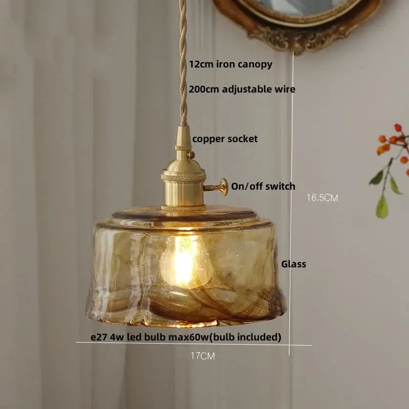 Amber textured glass led pendant lamp for kitchen and dining room