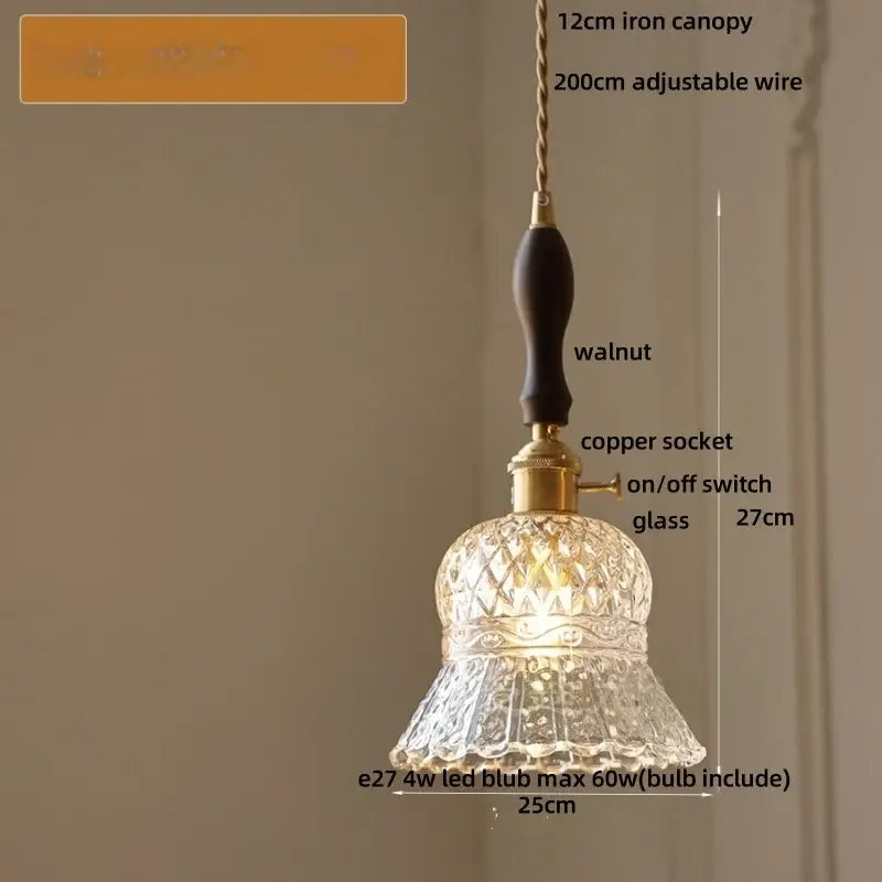 Vintage brass amber glass led pendant light kitchen ribbed shade