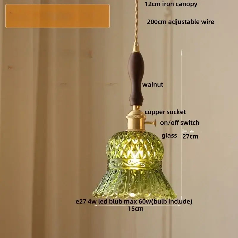 Vintage brass amber glass led pendant light kitchen ribbed shade