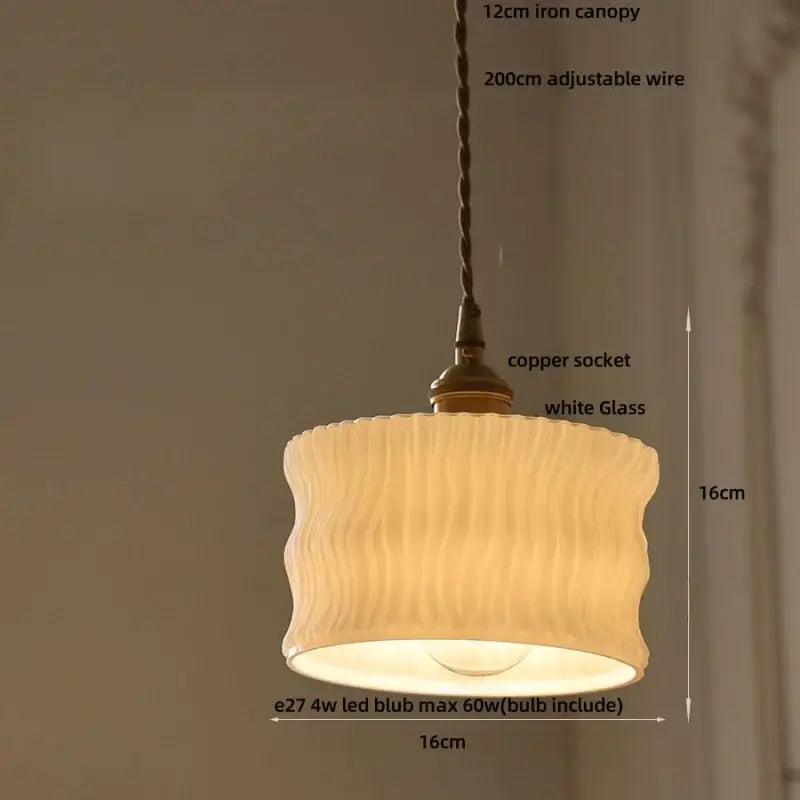 Vintage brass amber glass led pendant light kitchen ribbed shade