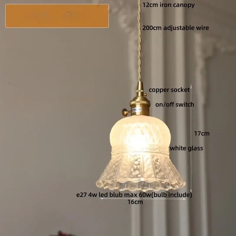 Vintage brass amber glass led pendant light kitchen ribbed shade