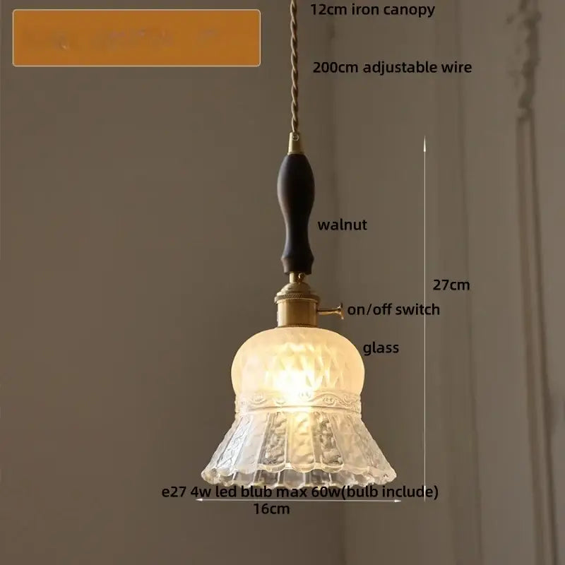 Vintage brass amber glass led pendant light kitchen ribbed shade