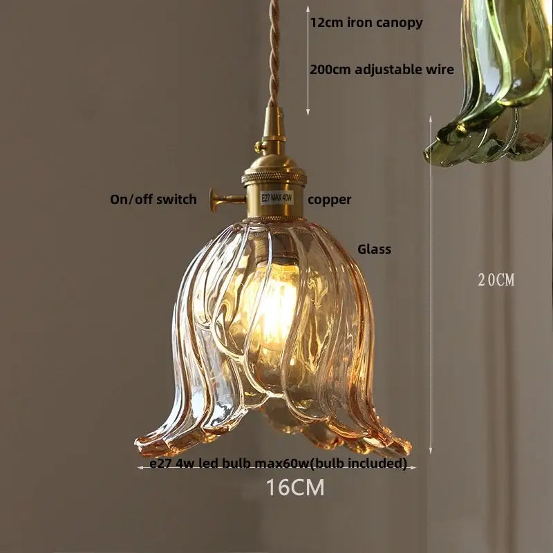 Vintage brass amber glass led pendant light kitchen ribbed shade