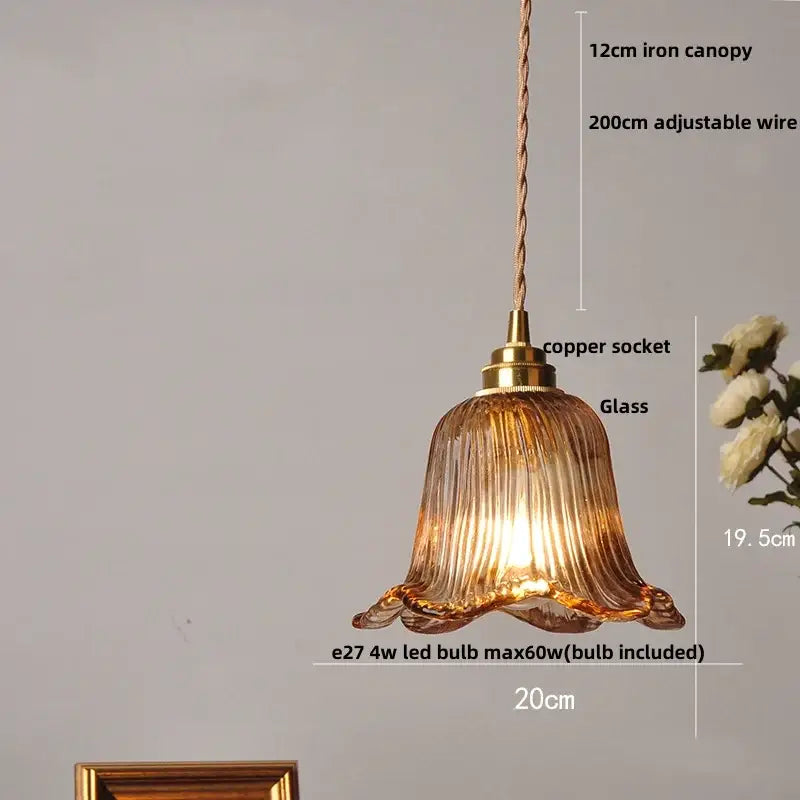 Vintage amber glass pendant light dining room brass fixture