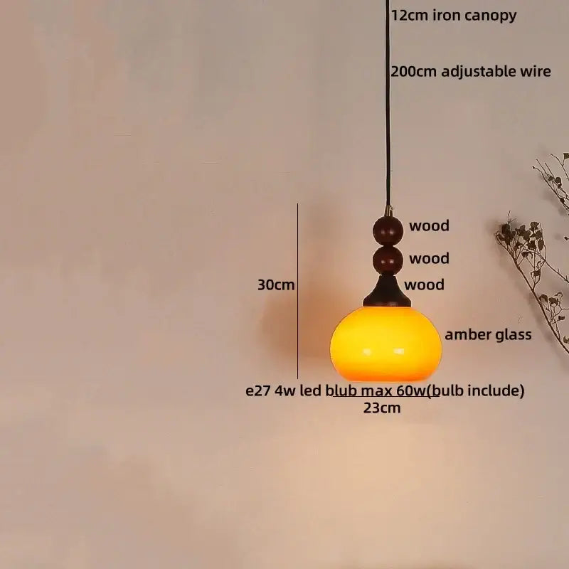 Rustic amber glass led pendant light – kitchen wood interior lighting