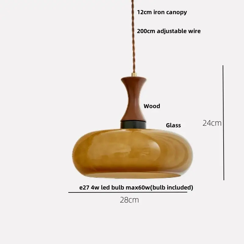Rustic amber glass led pendant light – kitchen wood interior lighting