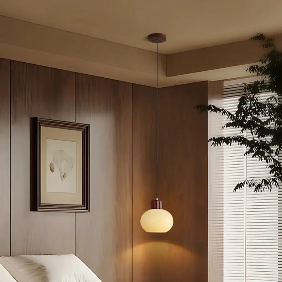 Rustic amber glass led pendant light – kitchen wood interior lighting