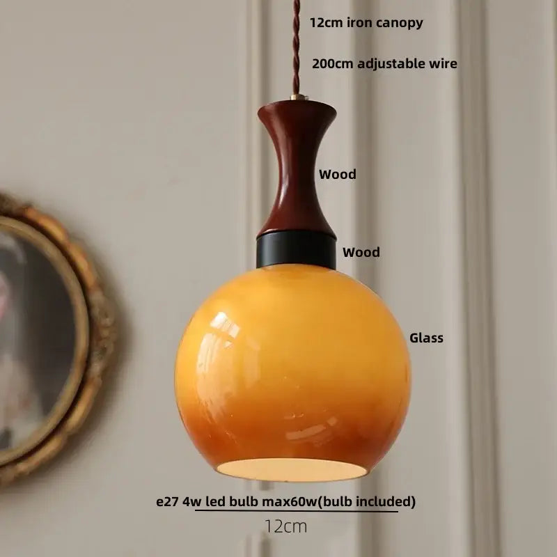Rustic amber glass led pendant light – kitchen wood interior lighting