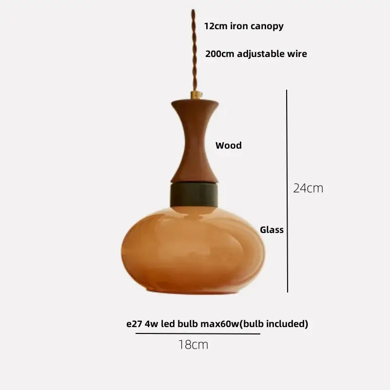 Rustic amber glass led pendant light – kitchen wood interior lighting