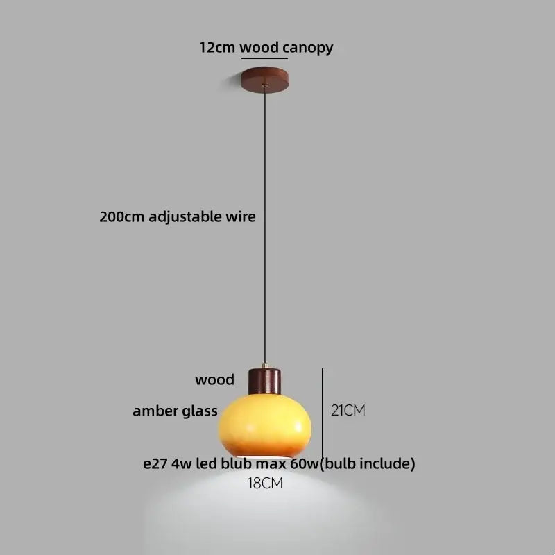 Rustic amber glass led pendant light – kitchen wood interior lighting