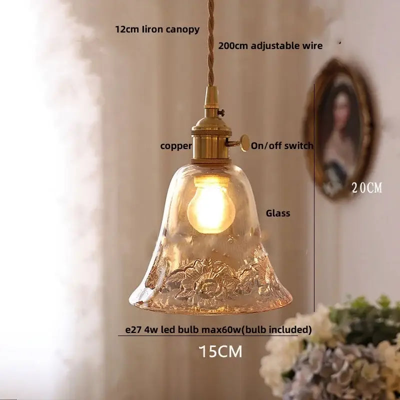 Modern flower amber glass pendant light dining room hanging fixture
