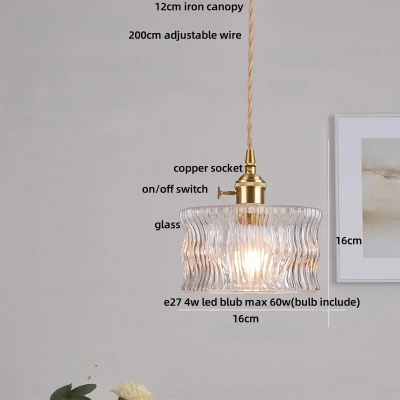 Amber glass led pendant light kitchen embossed diamond pattern