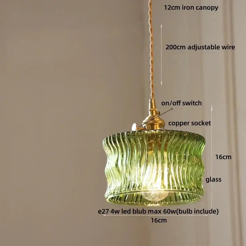 Amber glass led pendant light kitchen embossed diamond pattern