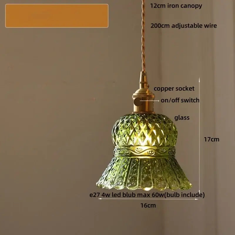 Amber glass led pendant light kitchen embossed diamond pattern