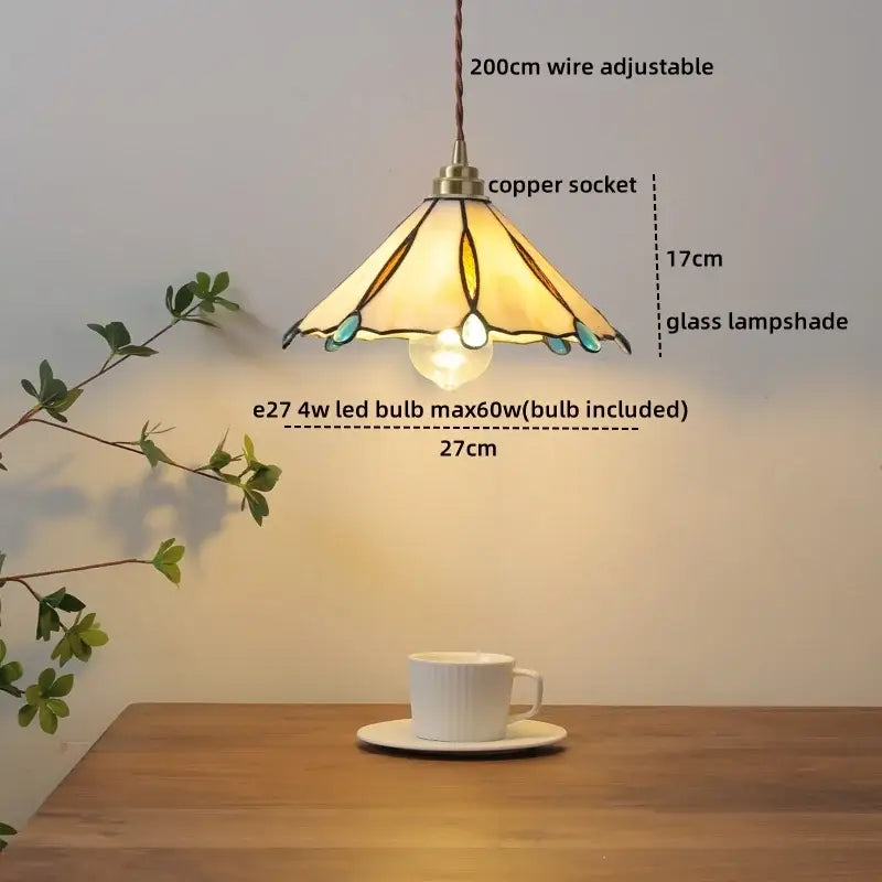 Vintage amber glass led pendant light for dining room