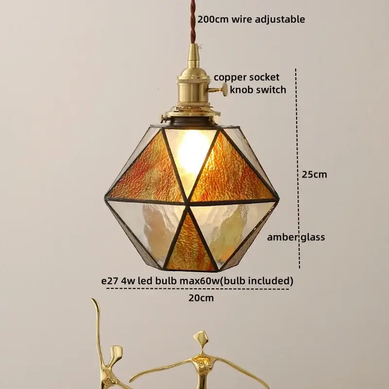 Vintage amber glass led pendant light for dining room