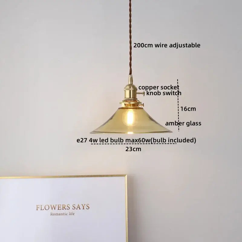 Vintage amber glass led pendant light for dining room