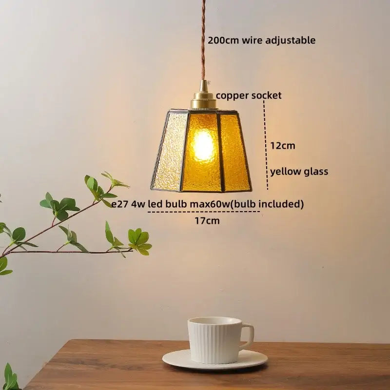 Vintage amber glass led pendant light for dining room
