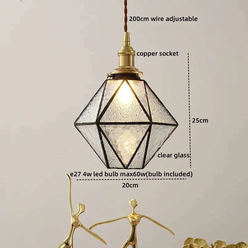 Vintage amber glass led pendant light for dining room