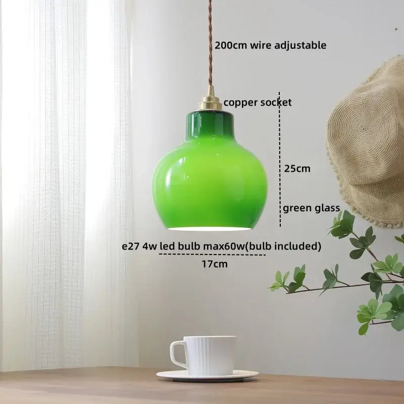 Vintage amber glass led pendant light for dining room