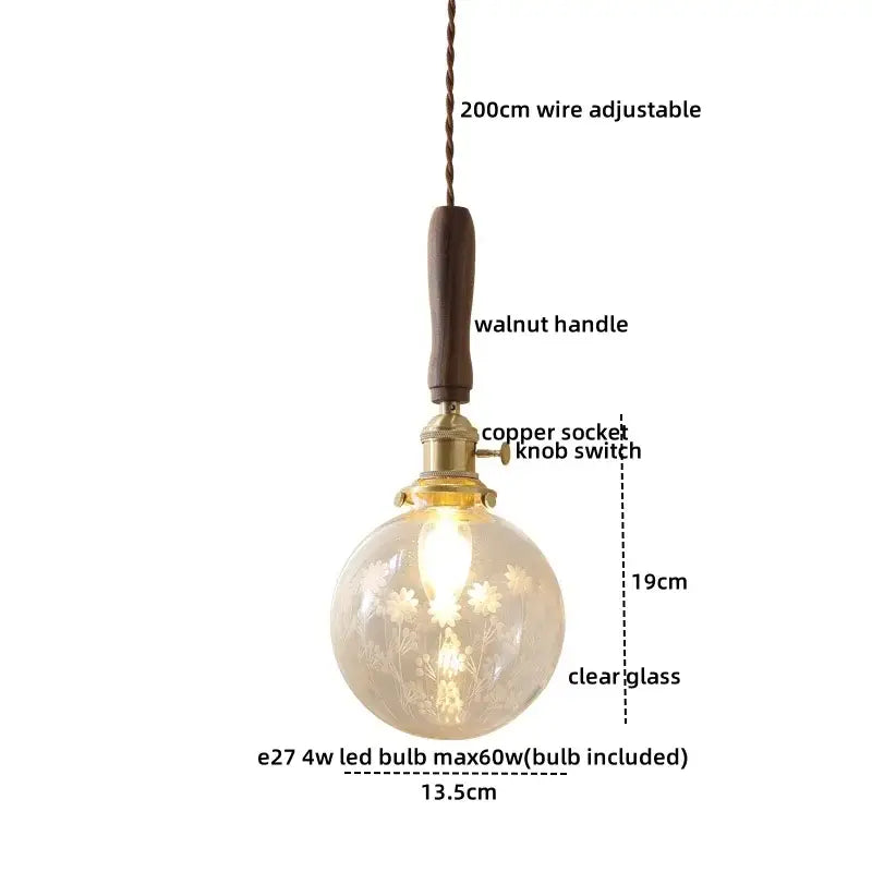 Decorbites amber glass led pendant light with walnut dining room