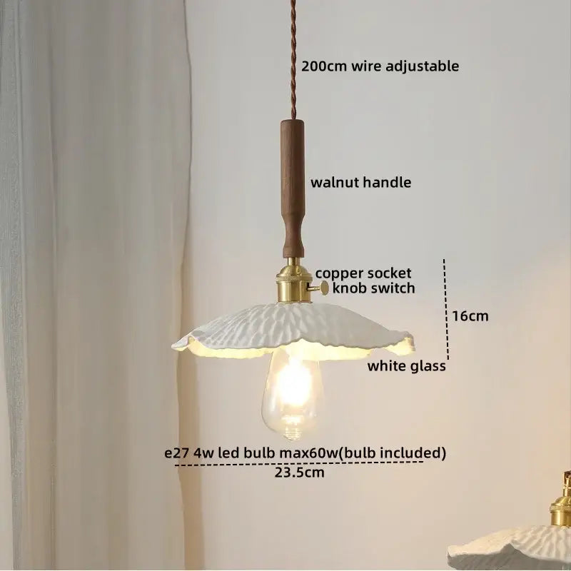 Decorbites amber glass led pendant light with walnut dining room